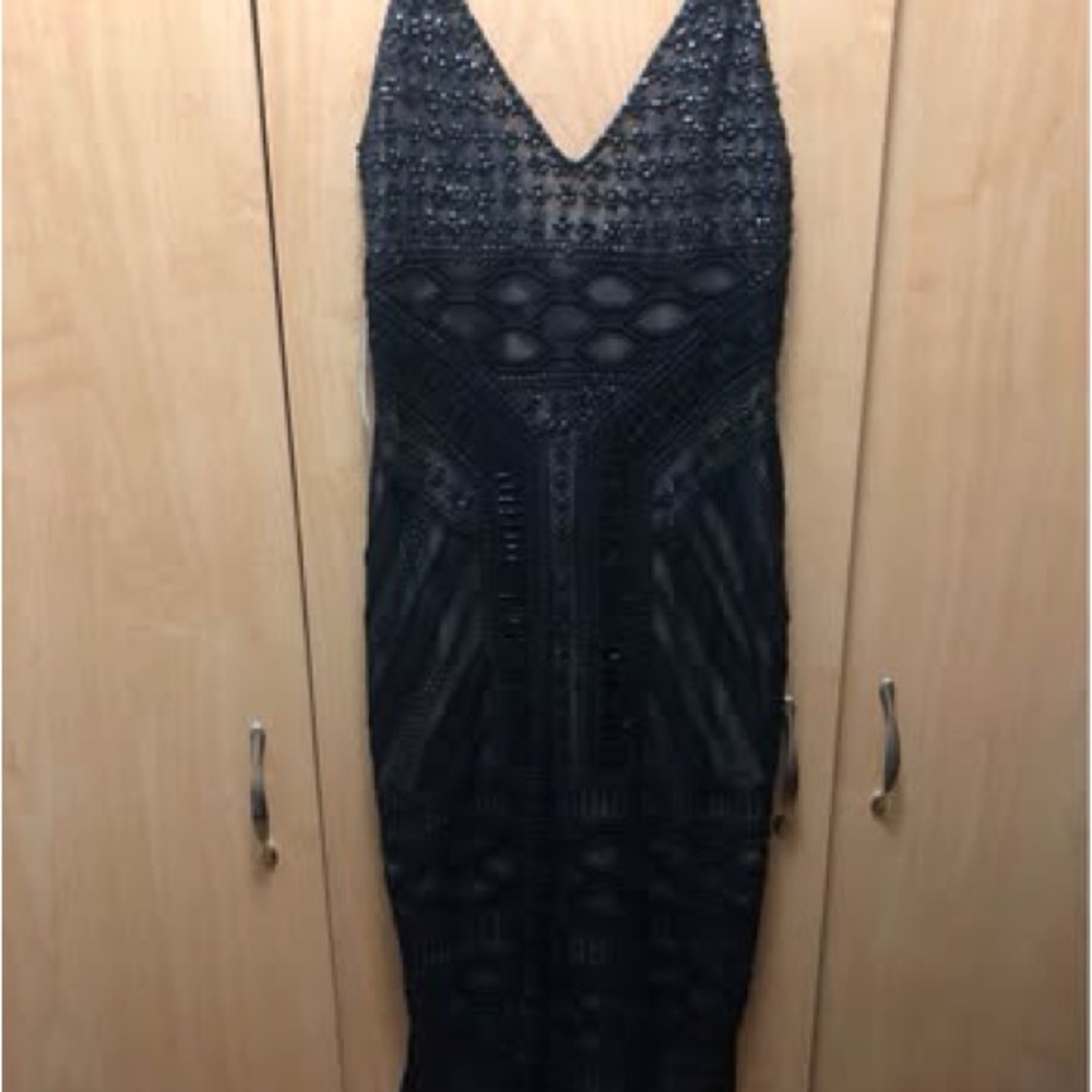 Alice + Olivia Black Beaded Backless Dress